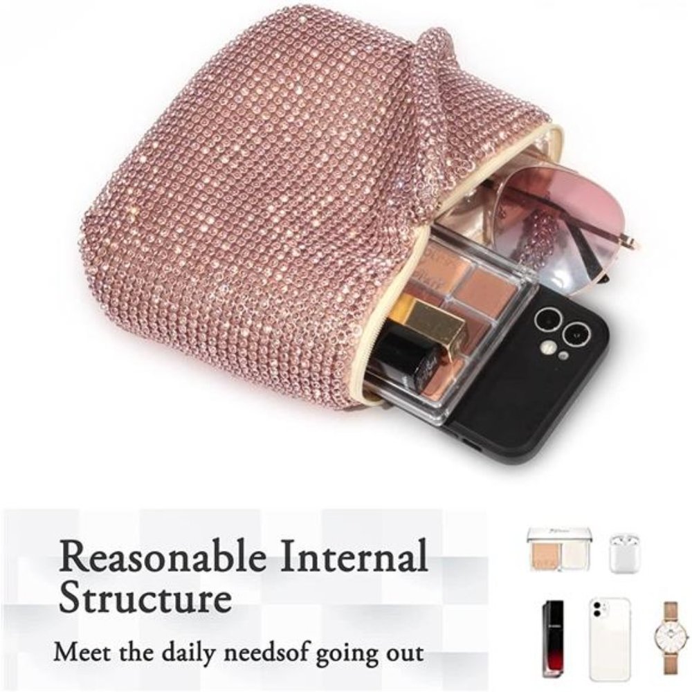 Hand Bags Purses for Women Rhinestone Hobo Bag Bling Shiny Clutch Purses - Picture 4 of 6